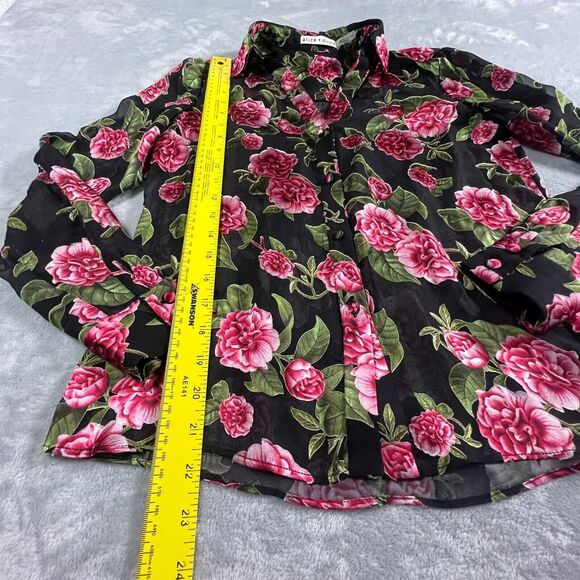 Alice Olivia Womens Floral Blouse Sz XS Silk Blend Button Down Sheer Romantic - Picture 5 of 12